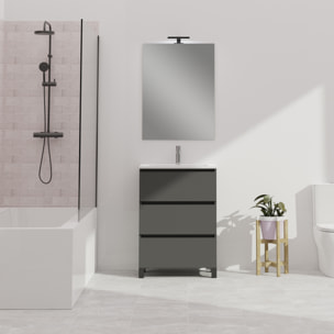 Ensemble De Salle De Bain Wink | 60 Cm Gris Mat | 3 Tiroirs | Vasque Ceramique | N'Inclut Pas Miroir | Mueble Montado | Alday