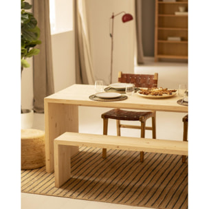 Pack mesa de comedor y 4 taburetes de madera maciza en tono natural de 120cm Alto: 75 Largo: 120 Ancho: 80