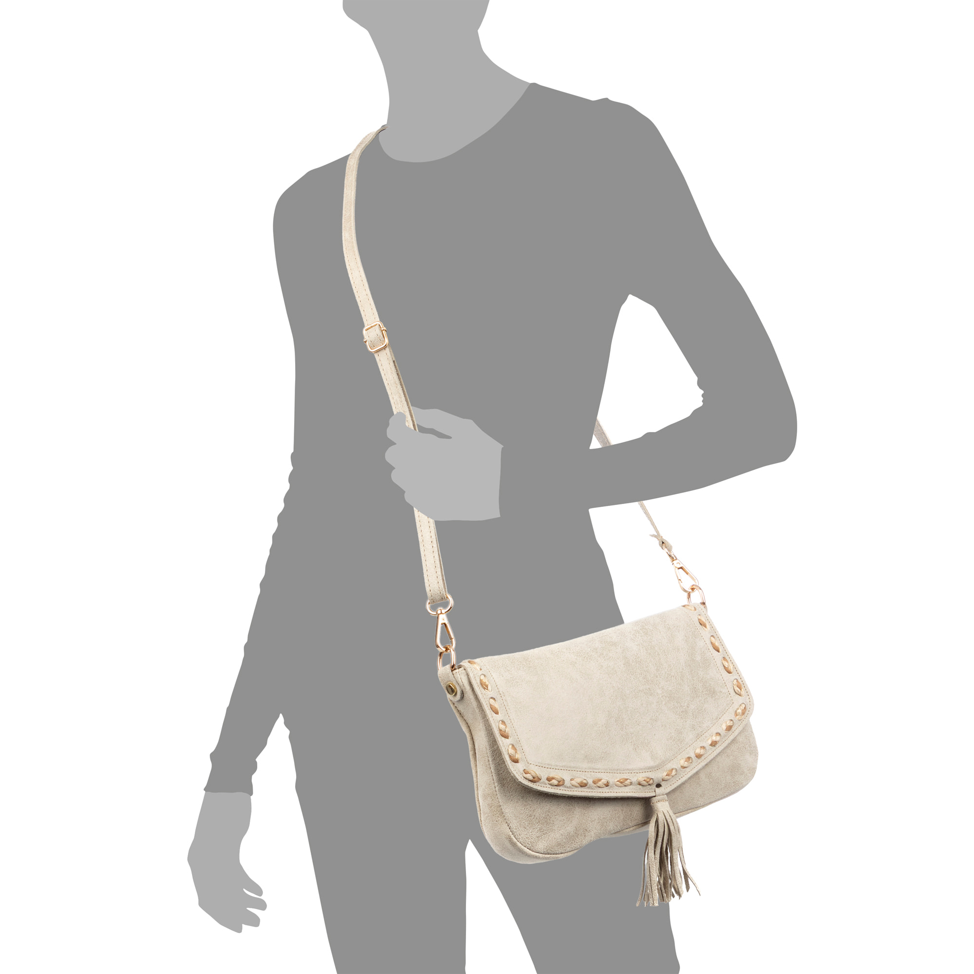 Belmonte Bolso bandolera Mujer. Piel auténtica Gamuza Lavado a la Piedra