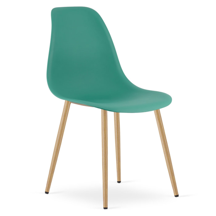 Sedia scandinava WAT verde con gambe effetto legno