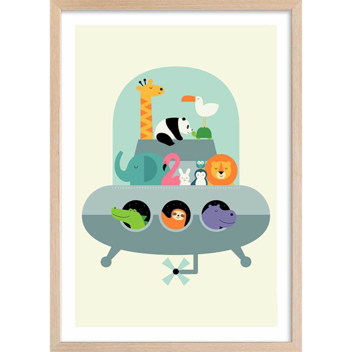 Affiche enfant ovni noah's ark Affiche + cadre en bois - Chêne