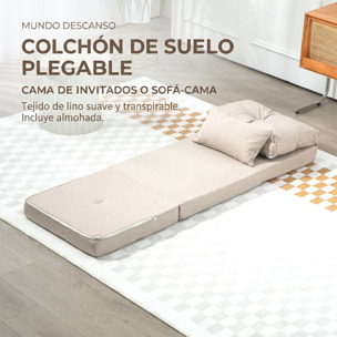 HOMCOM Sofá Cama Individual Plegable 3 en 1, Sofá Cama, Tapizado en Lino, con Respaldo Ajustable 5 Posiciones, Almohadas, Marco Metálico, para Dormitorio, Salón, Beige