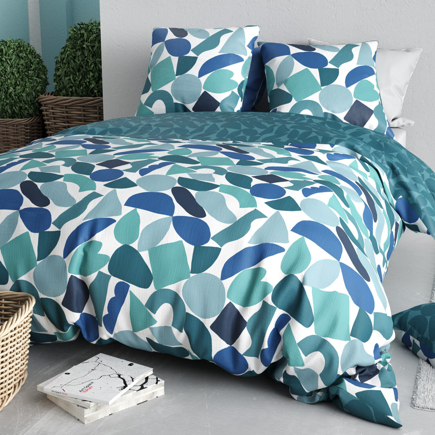 Parure housse de couette imprimé 100% coton - nano - bleu