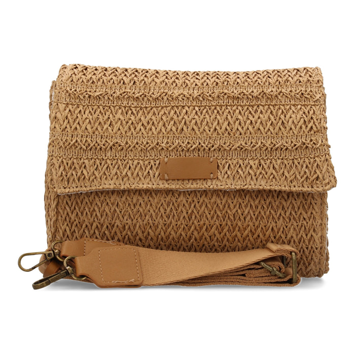 Bandolera de rafia para mujer, diseño moderno y comodo, compartimento principal con boton de iman