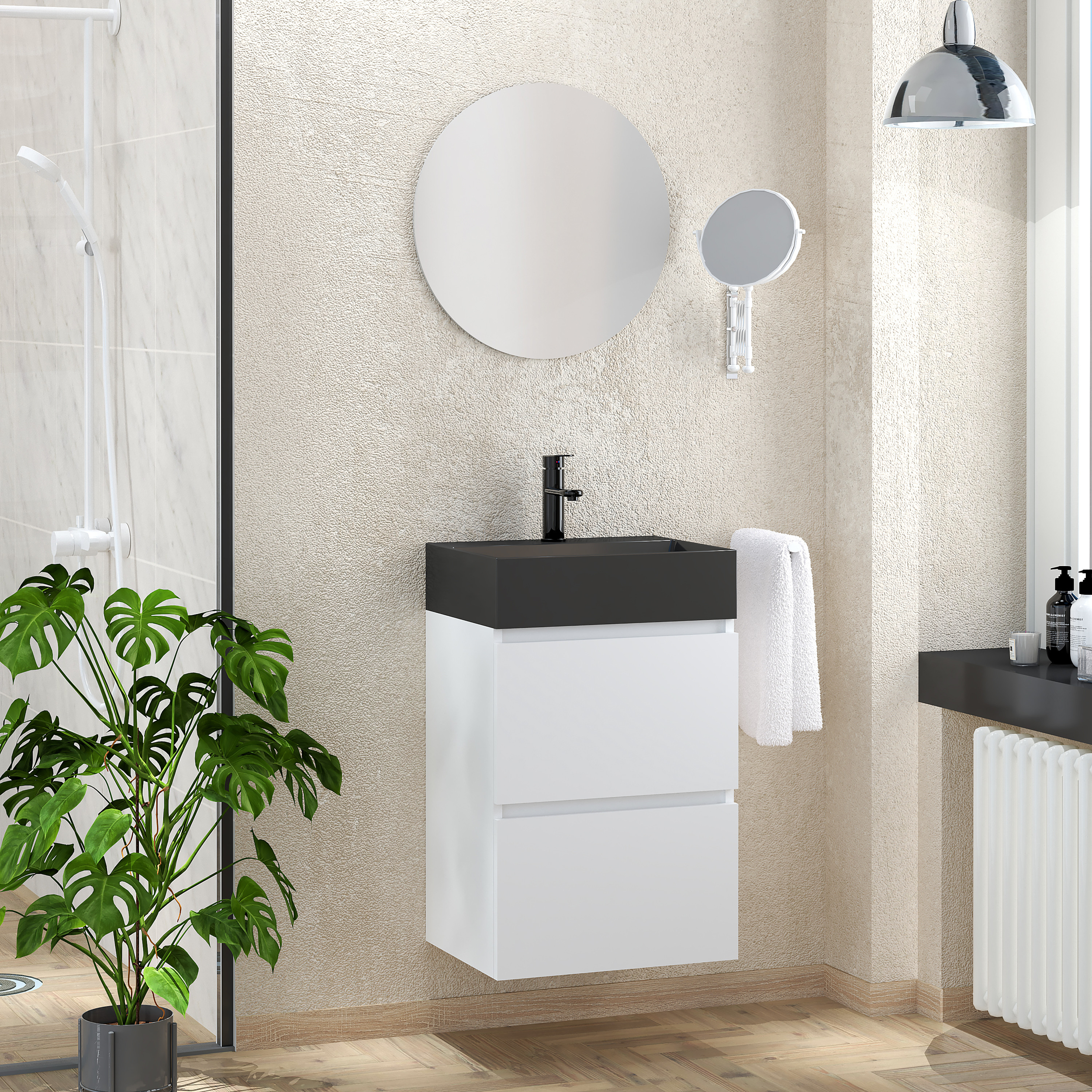 Conjunto de baño Miki Black, Alday, 45 cm, Blanco