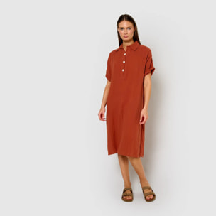 Vestido midi manga fluida muselina caldera