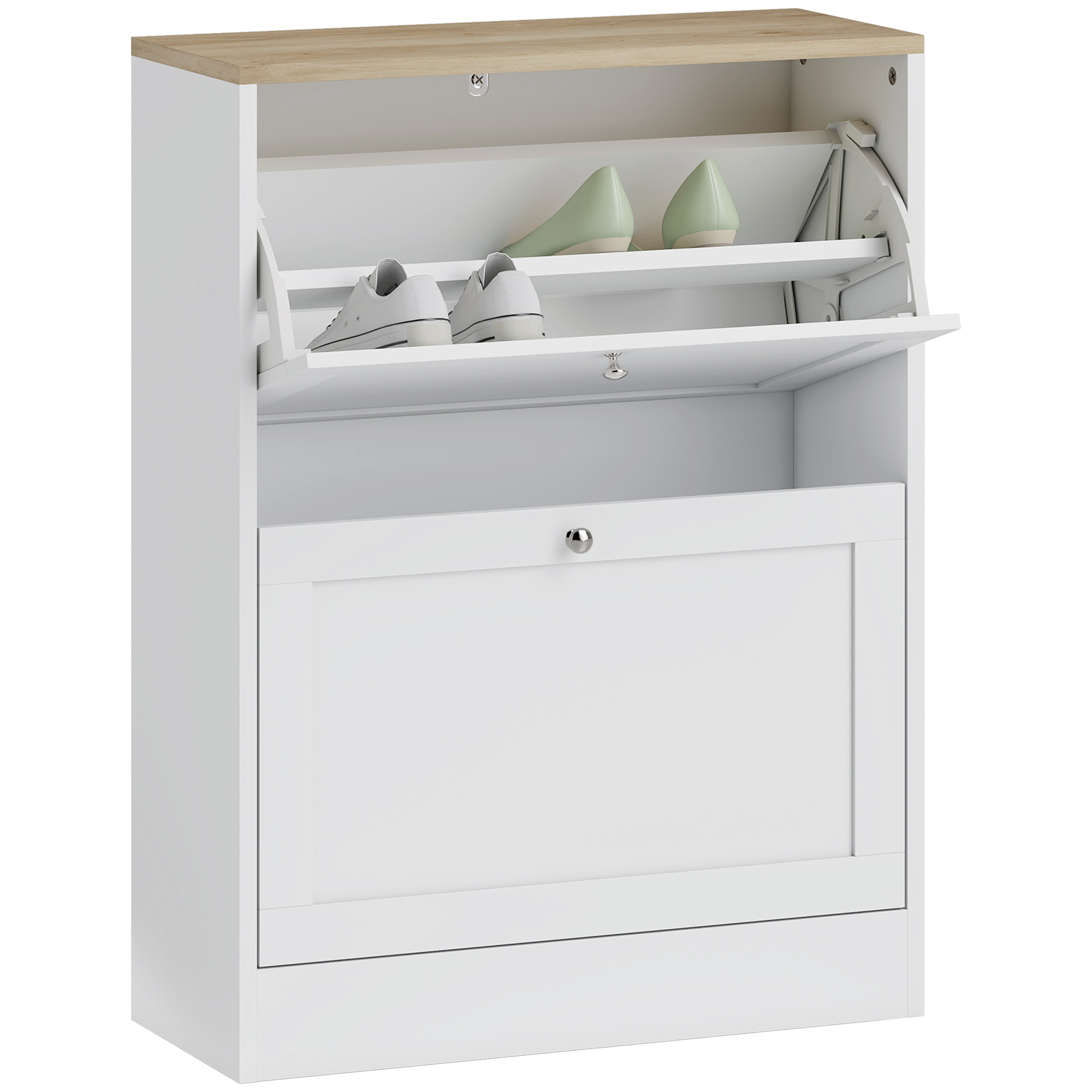 Zapatero Estrecho con 2 Puertas, Zapatero Entrada Recibidor con Estantes Ajustables, para 12 Pares de Zapatos, 60x23,5x80 cm, Blanco