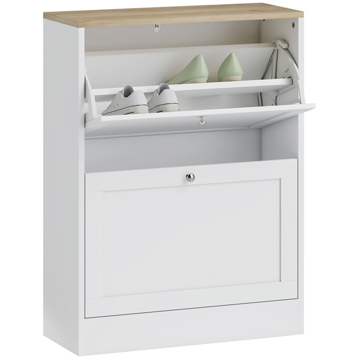 Zapatero Estrecho con 2 Puertas, Zapatero Entrada Recibidor con Estantes Ajustables, para 12 Pares de Zapatos, 60x23,5x80 cm, Blanco