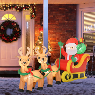 HOMCOM Papá Noel Inflable con Trineo y Renos con Luces LED Decoración de Navidad para Exterior Aire Libre con Inflador 240x57x112 cm Multicolor