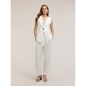 Motivi - Pantaloni con pince al fondo misto lino - Bianco
