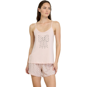 Pigiama donna in cotone top bretellina con fiocco stampato e pantalone corto articolo pois Noidinotte