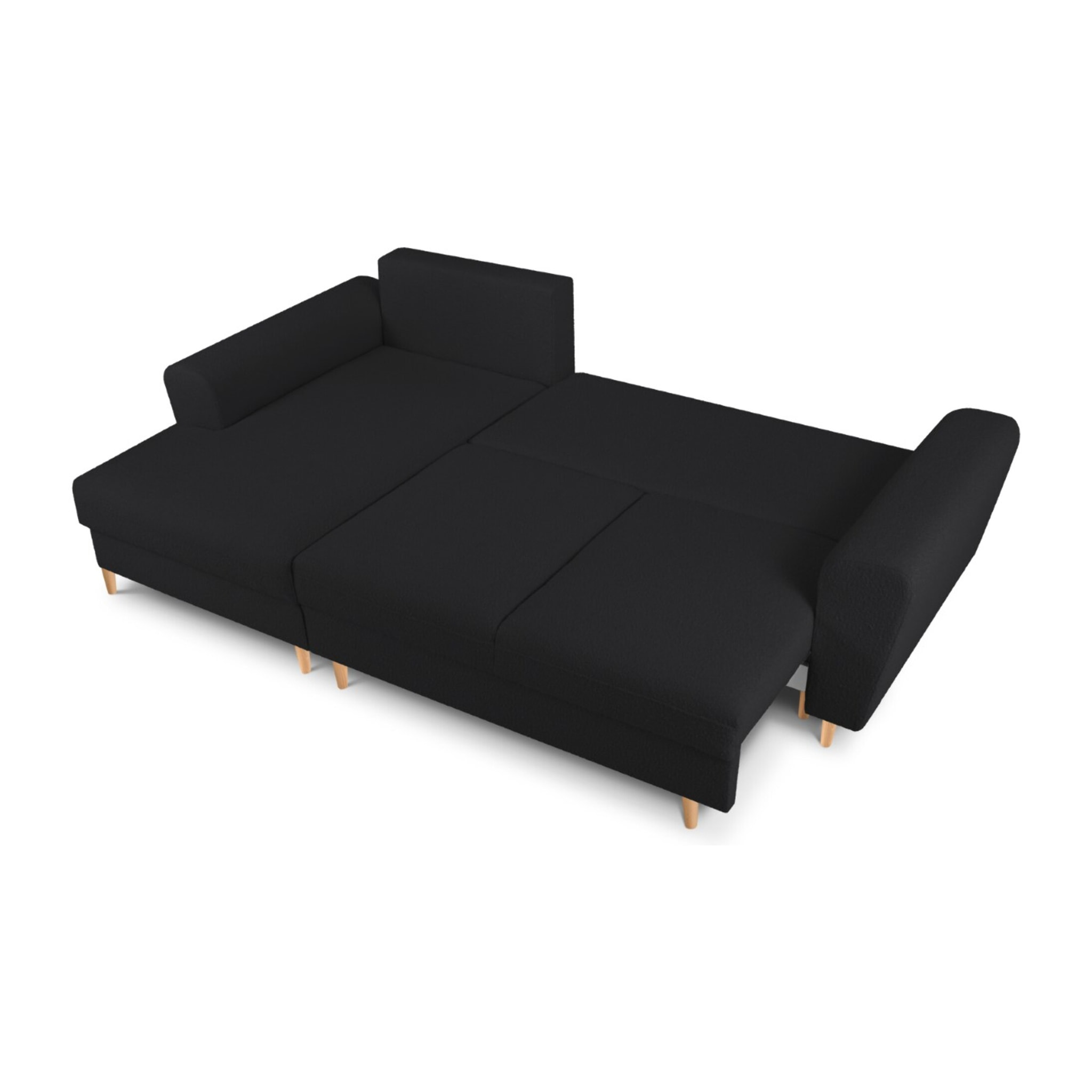 Canapé d'angle gauche convertible avec coffre de rangement "Kyoto" 4 places en bouclé noir
