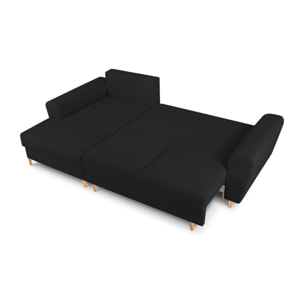 Canapé d'angle gauche convertible avec coffre de rangement "Kyoto" 4 places en bouclé noir