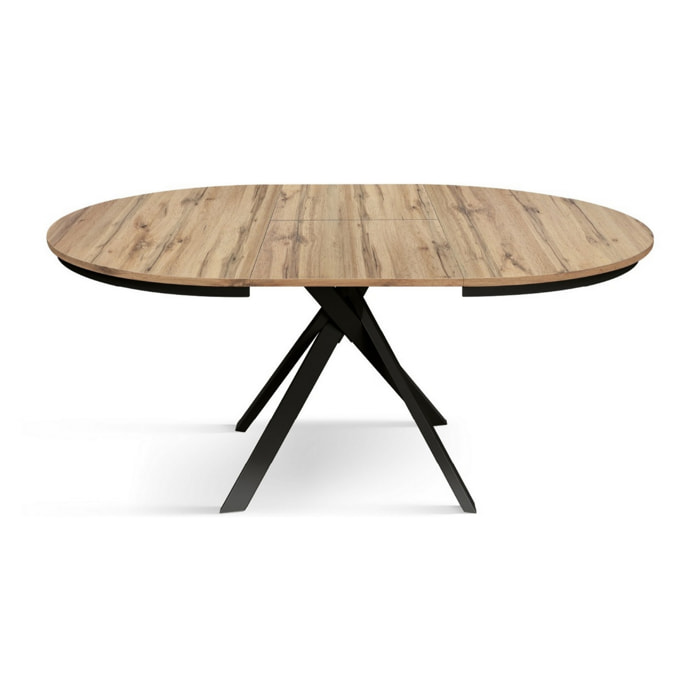 Tavolo rotondo PANTELLERIA in legno effetto rovere rustico con gambe incrociate in metallo antracite, allungabile ⌀120 cm - ⌀170 cm