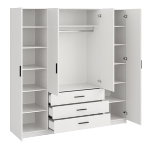 Armadio Con 4 Ante E 3 Cassetti Armadietto Multiuso Barra Appendiabiti E 8 Ripiani Di Cui 6 Regolabili Extra Capiente 195,5 x 49,6 x 200,4 Cm Bianco