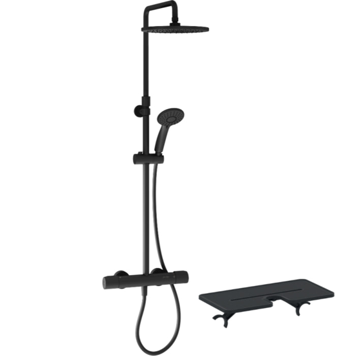Colonne de douche thermostatique Juliette noir mat + tablette de douche