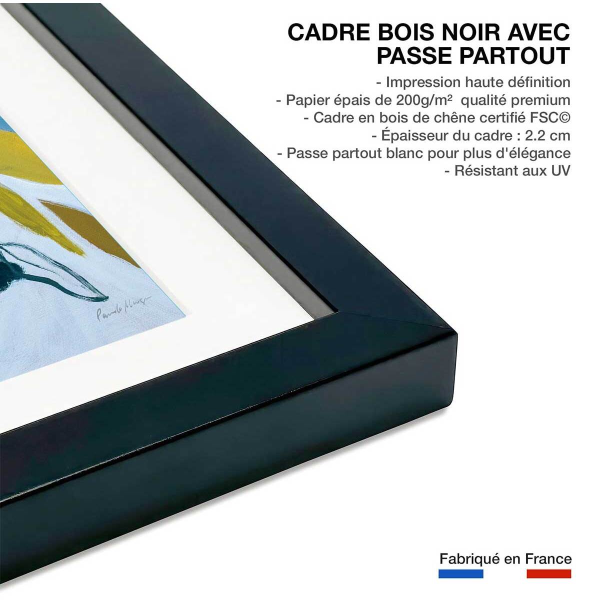 Poster fleurs bleues Affiche + cadre en bois - Noir