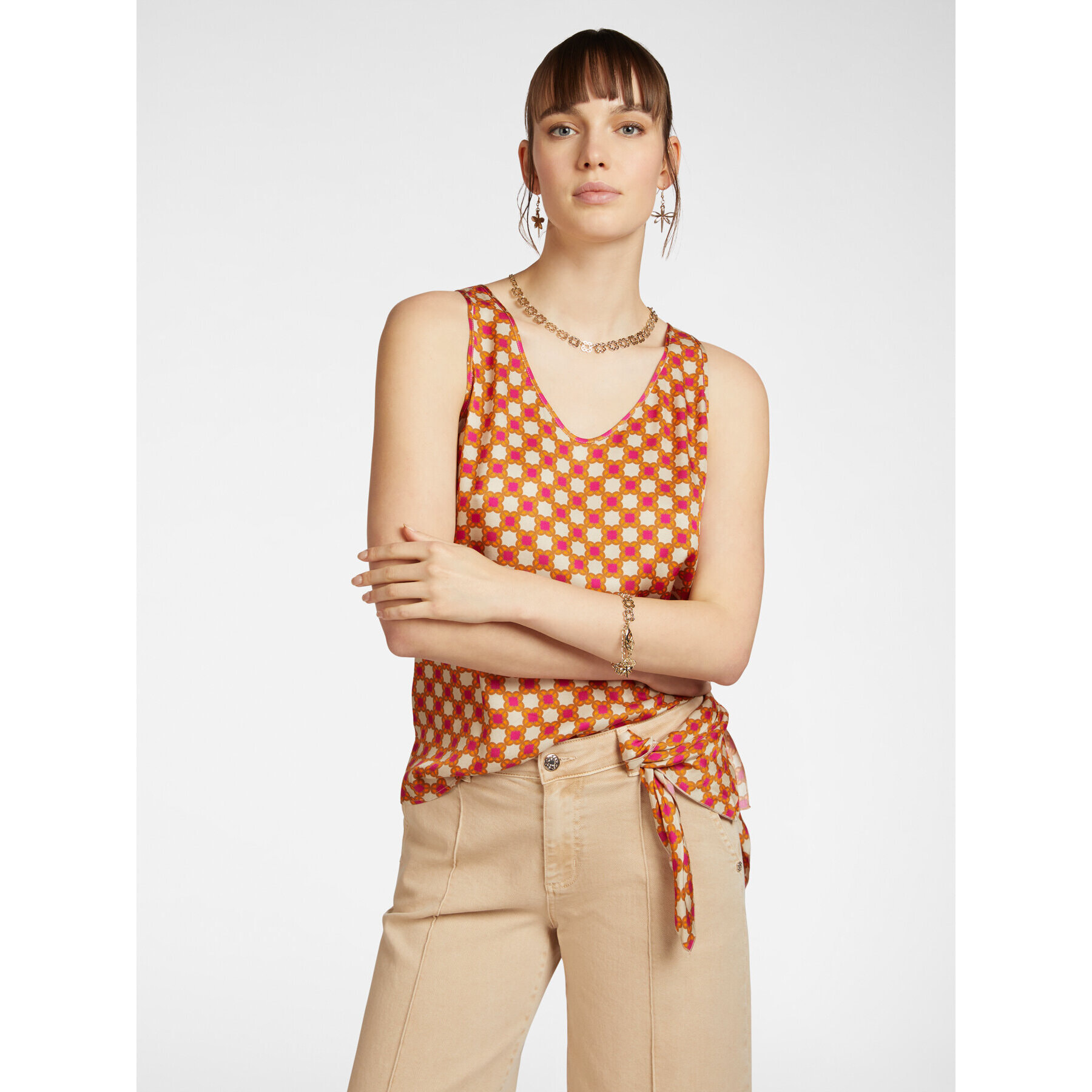 Elena Mirò - Top con estampado Monogram - Naranja sol
