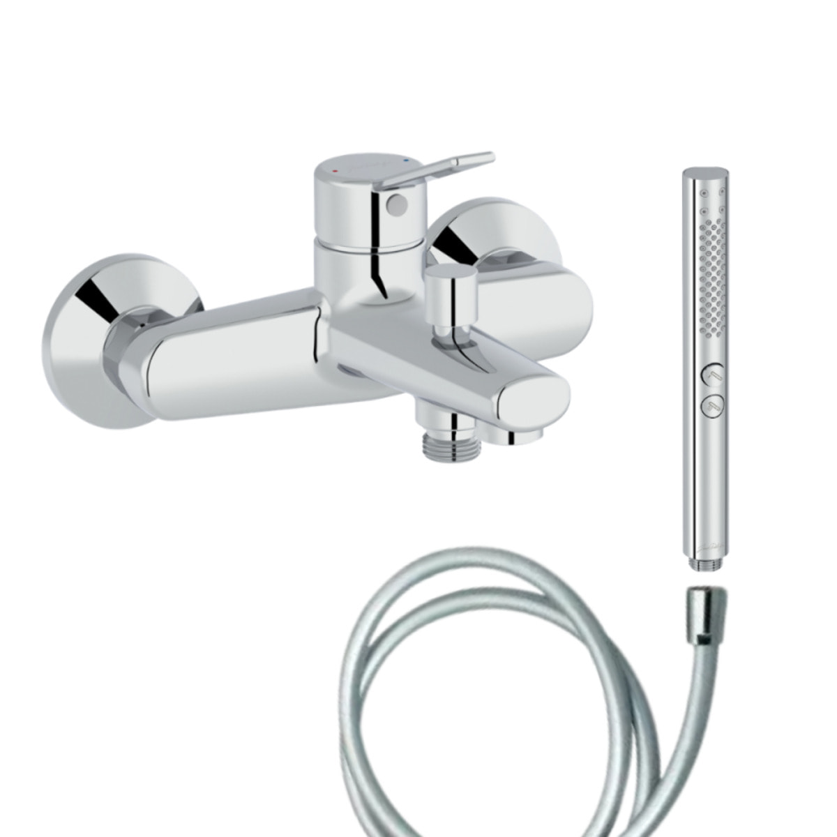 Mitigeur baignoire Eo + pommeau de douche Shift+ rond + flexible de douche lisse