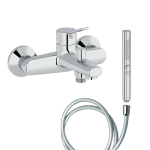 Mitigeur baignoire Eo + pommeau de douche Shift+ rond + flexible de douche lisse