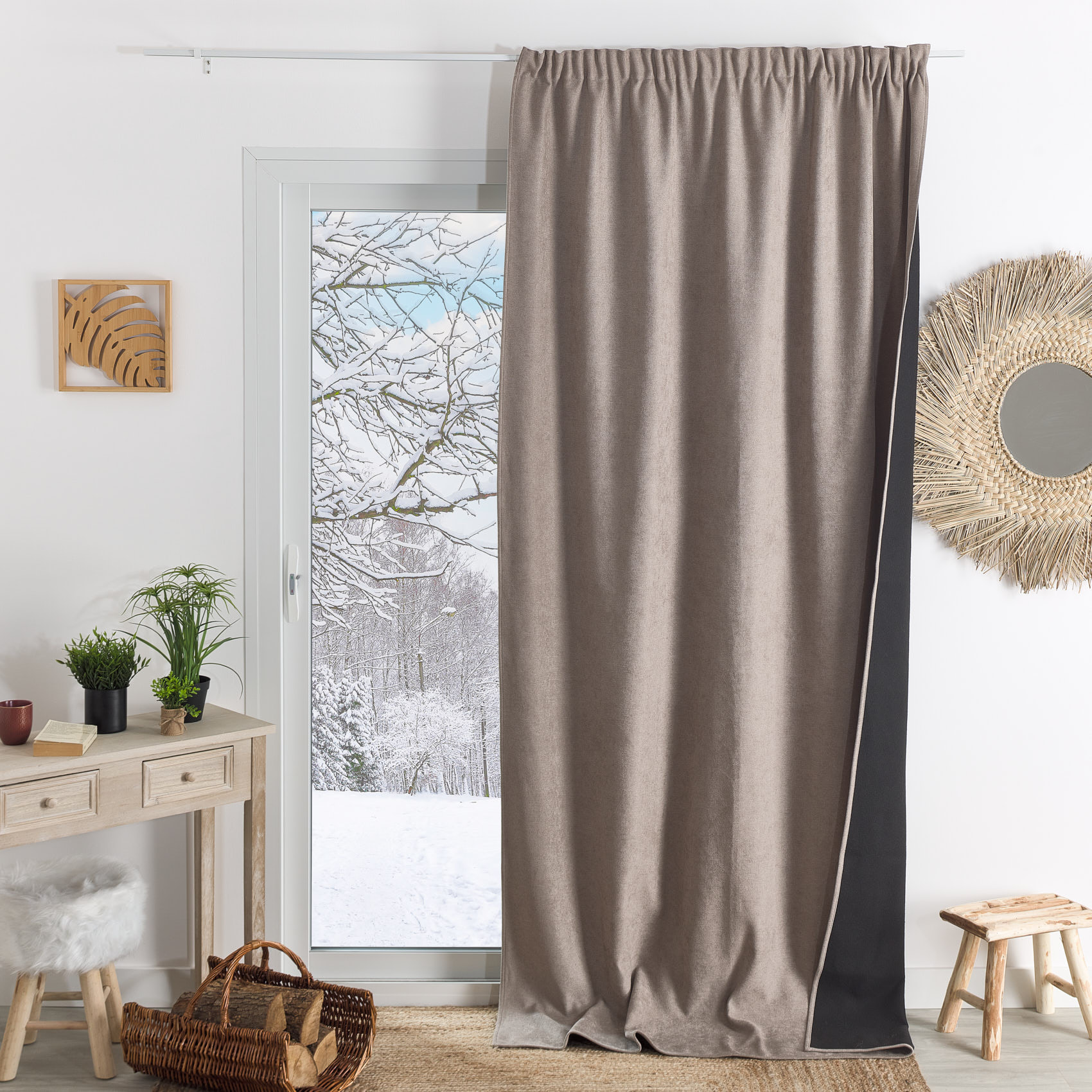 Rideau thermique phonique et semi occultant à galons fronceurs KONFOR - Lin