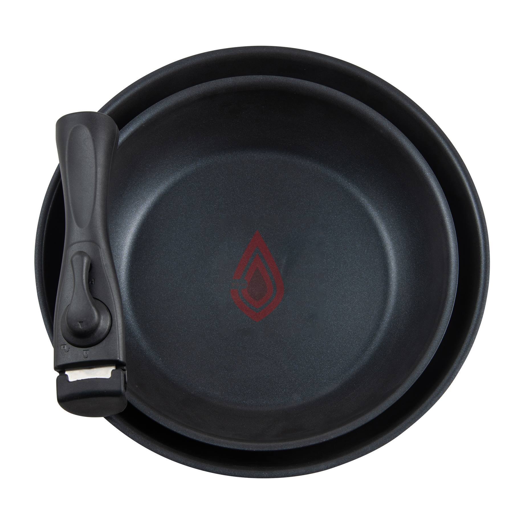 Set de 2 Sartenes Ø24Ø26cm revestimiento ILAG + 3 Cazos Ø16Ø18Ø20cm SIN revestimiento + 2 Mangos extraíbles - En acero inoxidable Click&Cook Bergner