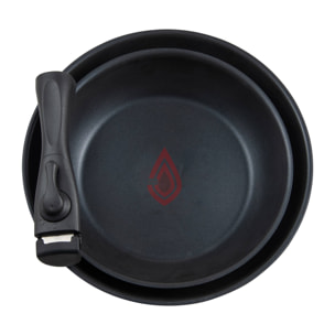 Set de 2 Sartenes Ø24Ø26cm revestimiento ILAG + 3 Cazos Ø16Ø18Ø20cm SIN revestimiento + 2 Mangos extraíbles - En acero inoxidable Click&Cook Bergner