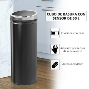 Cubo de Basura Automático 50L, Papelera Cocina con Sensor de Movimiento, Tapa Cierre Suave y Silencioso, Cuerpo de Acero Inoxidable, para Comedor, Oficina, Negro