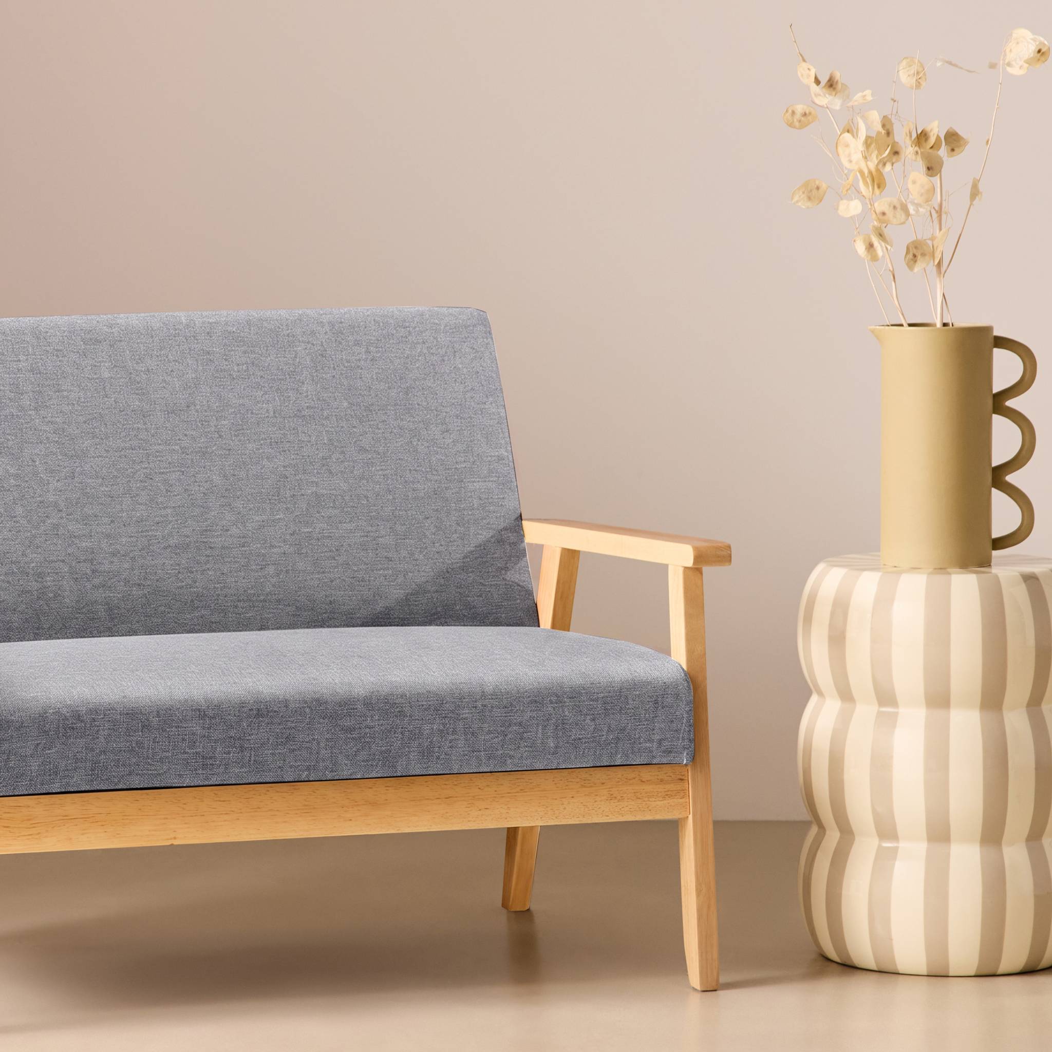 Canapé banquette 2 places bois d'hévéa tissu ISAK