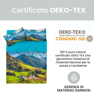 INTRECCI Completo Lenzuola Singolo in Cotone, Stampa Alta Qualità, Lenzuolo Sotto + Lenzuolo Sopra + 1 Federa, Comfort, Morbidezza, per Pelli Sensibili, non Stringe in Lavatrice. Fantasia: Alpen