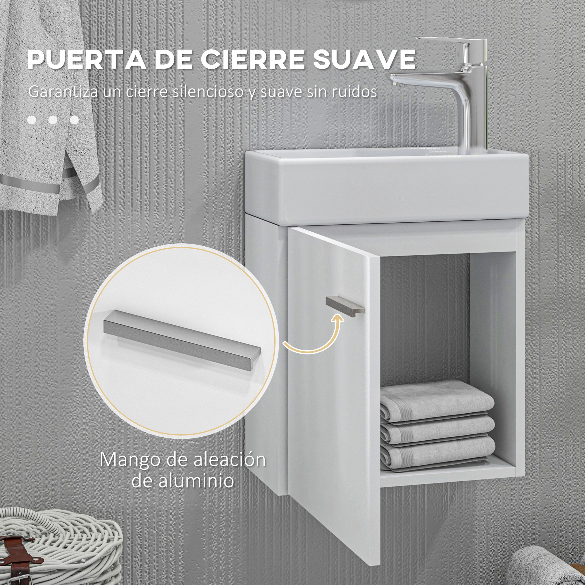 Mueble de Baño con Lavabo de Pared Lavabo con Mueble Puerta con Cierre Suave y Armario Mueble para Lavabo Moderno 40x23x50 cm Blanco Brillante