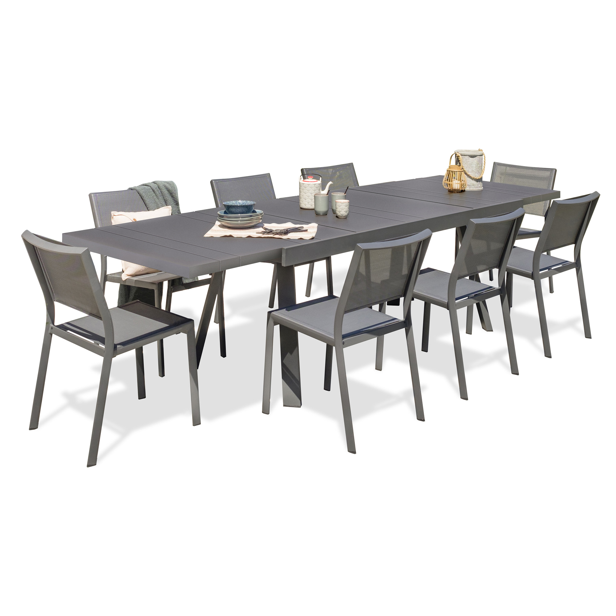 STOCKHOLM - Ensemble repas de jardin 8 places en aluminium