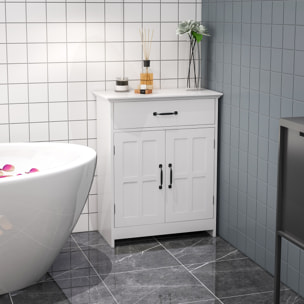 Meuble salle de bain - meuble bas 2 portes étagère tiroir - 60x30x75cm - blanc noir