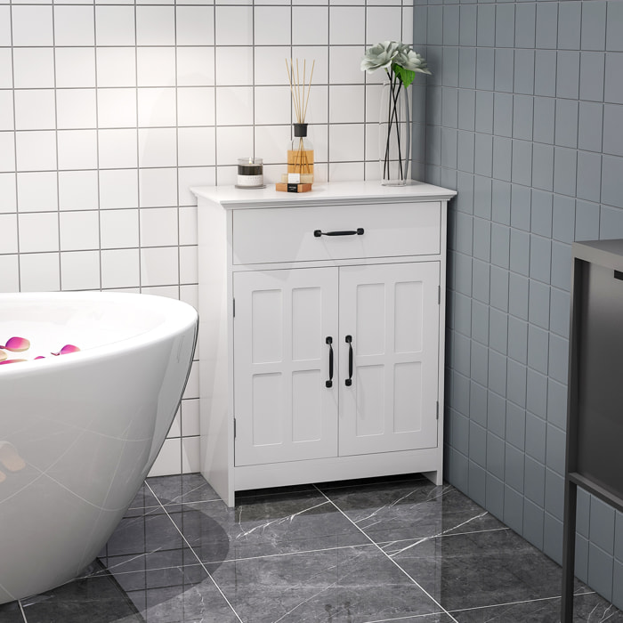 Meuble salle de bain - meuble bas 2 portes étagère tiroir - 60x30x75cm - blanc noir