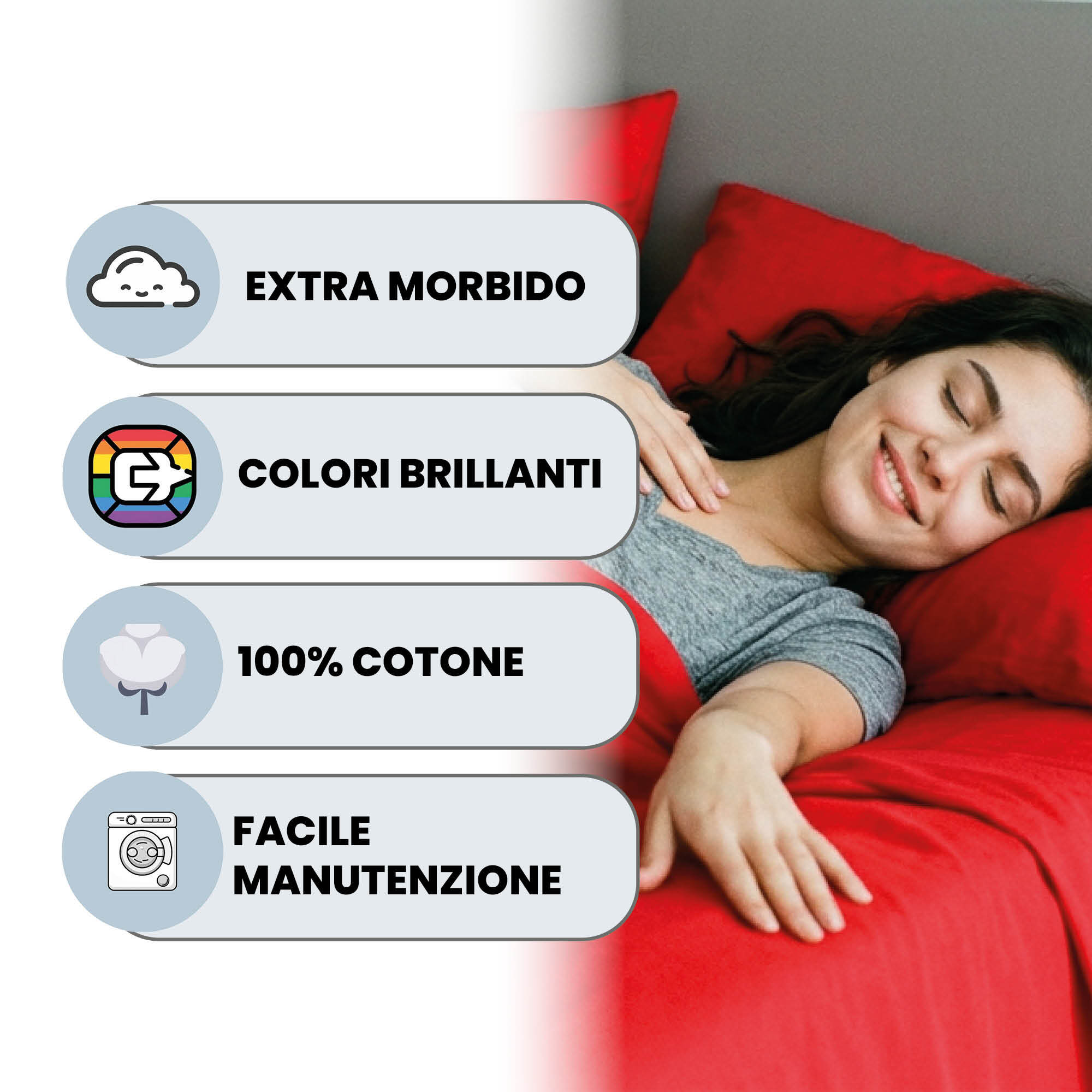 COMPLETO LETTO MAX COLOR, 100% Cotone, Made in Italy - ROSSO