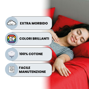COMPLETO LETTO MAX COLOR, 100% Cotone, Made in Italy - ROSSO