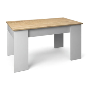 Mesa de centro elevable con almacenaje en blanco artik y roble canadian 90x43-53 cm Norak Blanco Artik (Blanco Mate) - Roble Canadian