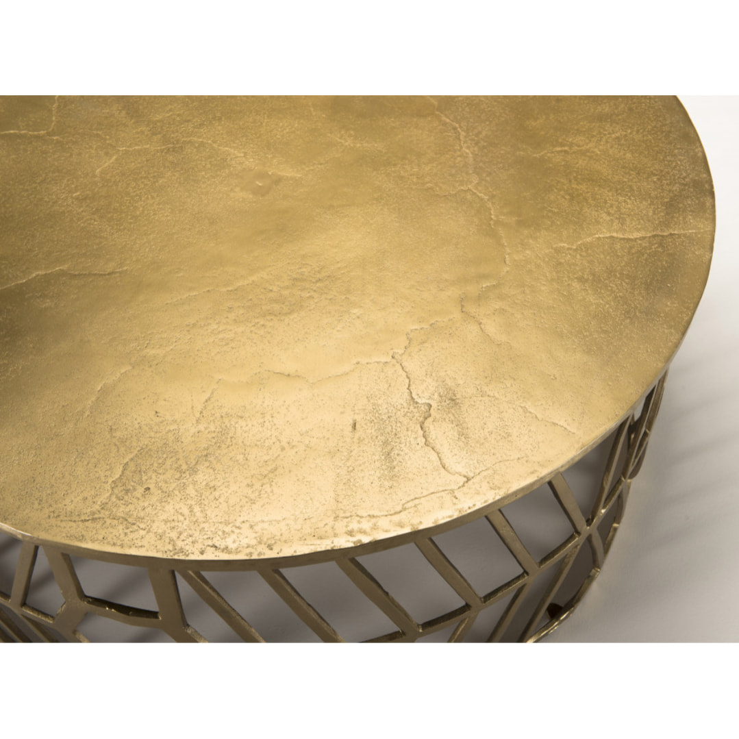 JONAS - Table basse ronde 89x89cm aluminium doré piètement graphique