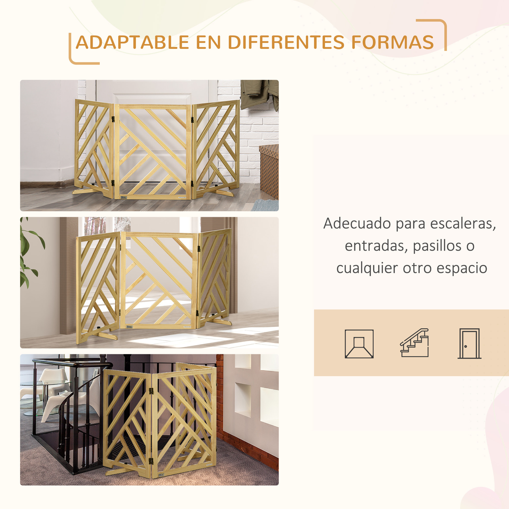 Barrera de Seguridad Plegable para Perros de 3 Paneles 181x35x76 cm Natural