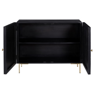 Commode 2 portes en bois gravé noir et métal doré - Chimane
