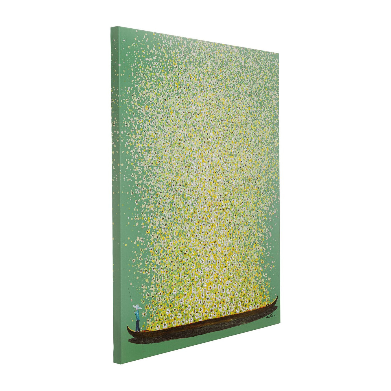 Tableau Touched fleurs pirogue vert et jaune Kare Design