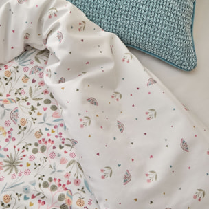 Funda nórdica algodón flores y mariposas Sibel color blanco 100% Algodón percal