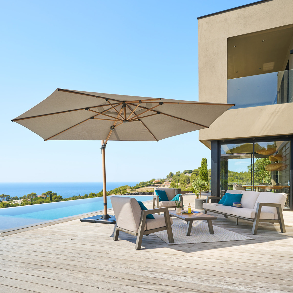 Parasol déporté "Tikeo" platine 4,2x 3m