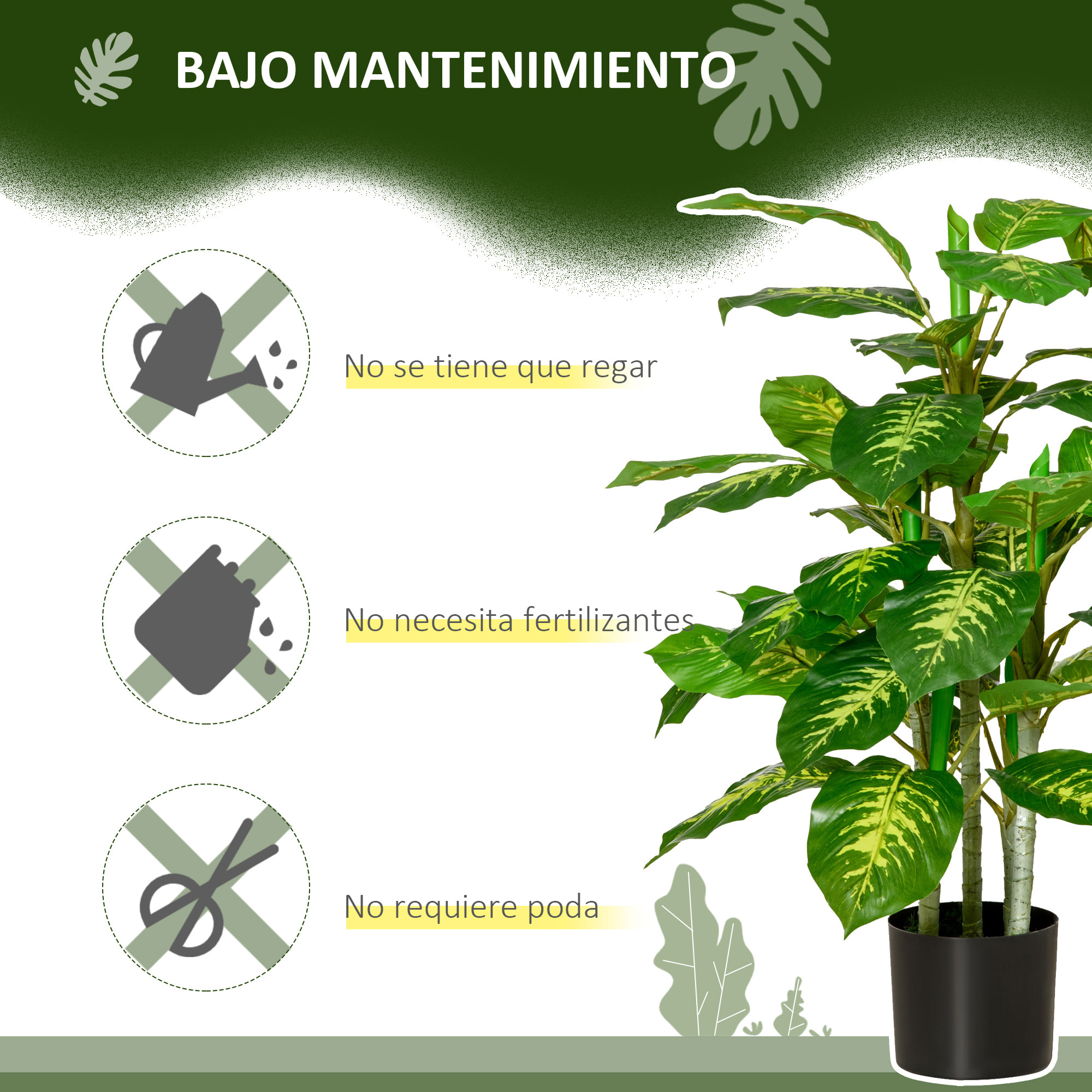 Planta Artificial de 95 cm Árbol Imitación Hoja Perenne en Maceta de Cemento