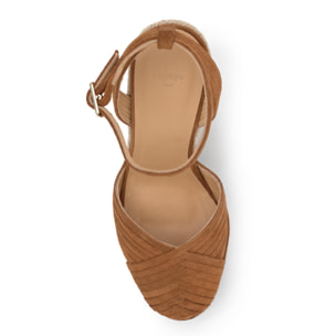 Alpargata de cuña Colina en serraje con cierre pulsera y doble plataforma