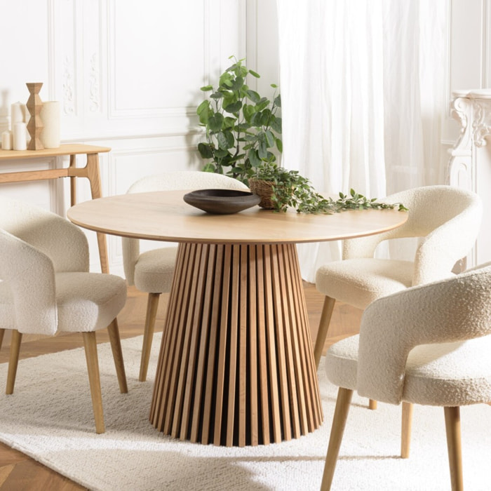 SYA - Table à manger ronde D120 décor et chêne naturel pied à motif strié