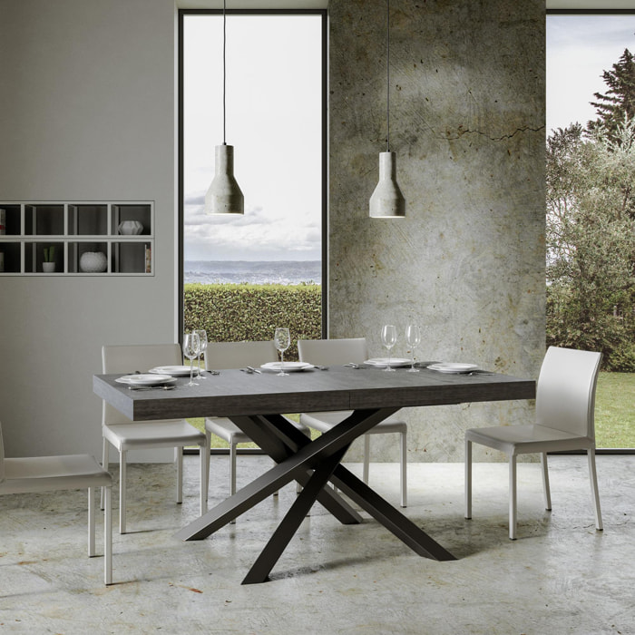 Table Volantis Extensible Dessus Ciment 90x180 Allongée 284 cadre Anthracite