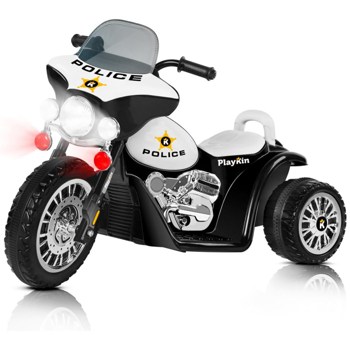 Moto eléctrica de policía POLICE NEGRA triciclo infantil 6V +2 años