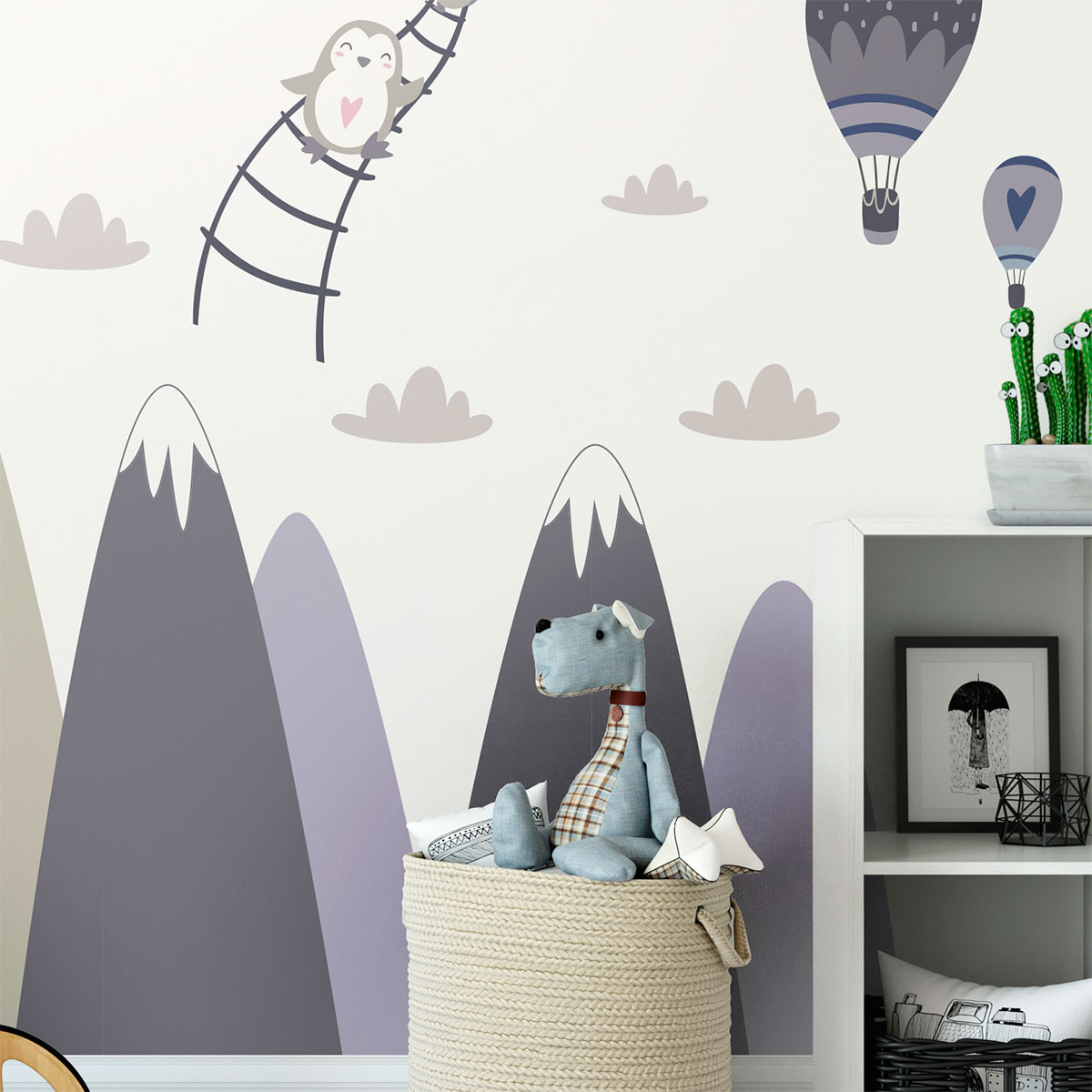 Stickers muraux enfants - Décoration chambre bébé - Autocollant Sticker mural géant enfant montagnes scandinaves ANIMAUX FOUS