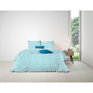 Parure Housse De Couette Coton 57 Fils Cheetah Turquoise